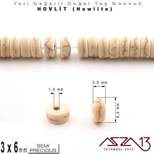 6 mm - Disk - Düz Yüzey - Kemik Hovlit (Howlite) Boncuk / 60 Adet