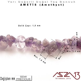 Değişken Ebatlarda - Kırık - Doğal Yüzey - Ametis (Amethyst) Boncuk / 40 cm Dizi Şeklinde