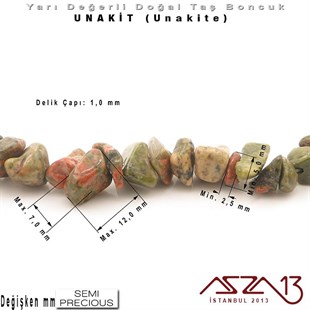 Değişken Ebatlarda - Kırık - Doğal Yüzey - Unakit (Unakite) Boncuk / 40 cm Dizi Şeklinde