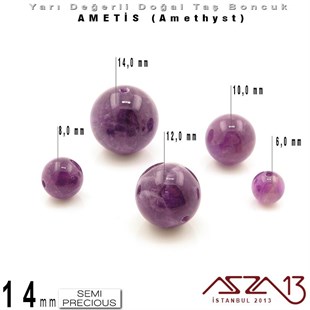 14 mm - Yuvarlak - Düz Yüzey - Ametis (Amethyst) / 3 Adet