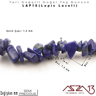 Değişken Ebatlarda - Kırık - Doğal Yüzey - Lapis (Lapis Lazuli) Boncuk / 40 cm Dizi Şeklinde