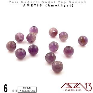 6 mm - Yuvarlak - Düz Yüzey - Ametis (Amethyst) / 13 Adet