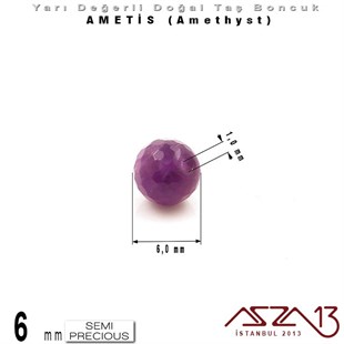 6 mm - Yuvarlak - Geodezik Yüzey - Ametis (Amethyst) / 13 Adet