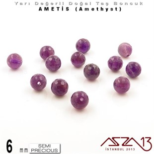 6 mm - Yuvarlak - Geodezik Yüzey - Ametis (Amethyst) / 13 Adet