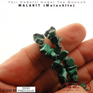 Değişken Ebatlarda - Kırık - Doğal Yüzey - Malakit (Malachite) Boncuk / 40 cm Dizi Şeklinde
