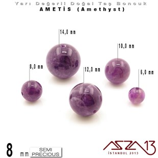 8 mm - Yuvarlak - Düz Yüzey - Ametis (Amethyst) / 9 Adet