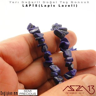 Değişken Ebatlarda - Kırık - Doğal Yüzey - Lapis (Lapis Lazuli) Boncuk / 40 cm Dizi Şeklinde