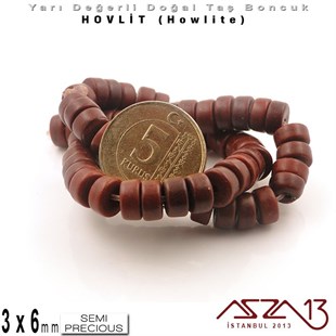 6 mm - Disk - Düz Yüzey - Kakao Hovlit (Howlite) Boncuk / 60 Adet