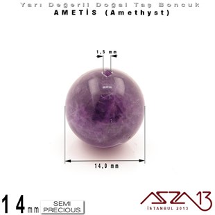 14 mm - Yuvarlak - Düz Yüzey - Ametis (Amethyst) / 3 Adet