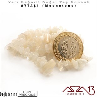 Değişken Ebatlarda - Kırık - Doğal Yüzey - Ay Taşı (Moonstone) Boncuk / 40 cm Dizi Şeklinde