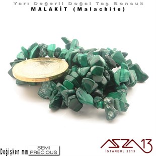 Değişken Ebatlarda - Kırık - Doğal Yüzey - Malakit (Malachite) Boncuk / 40 cm Dizi Şeklinde