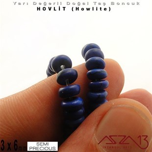 6 mm - Disk - Düz Yüzey - Koyu Mavi Hovlit (Howlite) Boncuk / 60 Adet