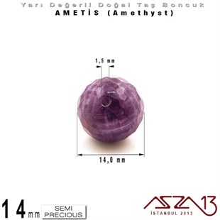 14 mm - Yuvarlak - Geodezik Yüzey - Ametis (Amethyst) / 3 Adet