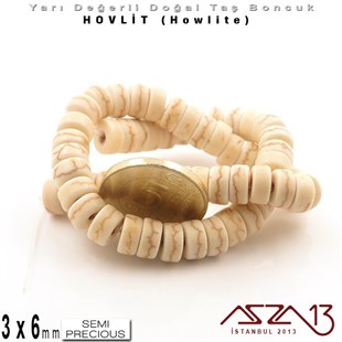 6 mm - Disk - Düz Yüzey - Kemik Hovlit (Howlite) Boncuk / 60 Adet