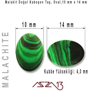 Malakit 10x14 mm, Doğal Taş Kaboşon / Paket İçeriği 1 Adet