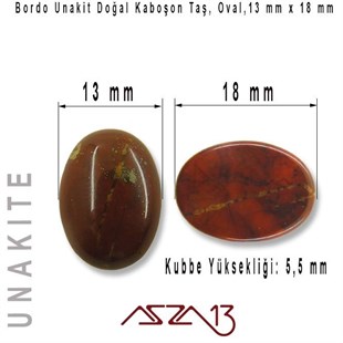 Bordo Unakit, 13x18 mm, Doğal Taş Kaboşon / Paket İçeriği 1 Adet
