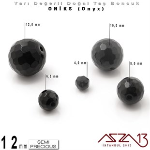 12 mm - Yuvarlak, Parlak - Geodezik Yüzey - Oniks (Onyx) / 5 Adet
