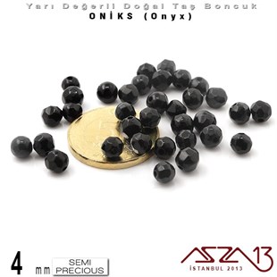 4 mm - Yuvarlak, Parlak - Geodezik Yüzey - Oniks (Onyx) / 34 Adet
