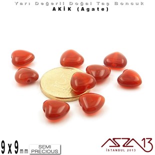 9x9 mm - Kalp - Düz Yüzey - Akik (Agate) / 9 Adet