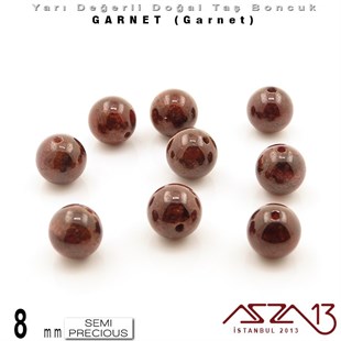 8 mm - Yuvarlak - Düz Yüzey - Garnet (Garnet) / 9 Adet