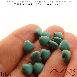 8x8 mm - Kalp - Düz Yüzey - Turkuaz (Turquoise) Boncuk / 13 Adet