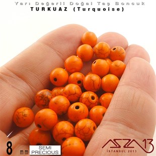 8 mm - Yuvarlak - Düz Yüzey - Turuncu Turkuaz (Turquoise) / 30 Adet