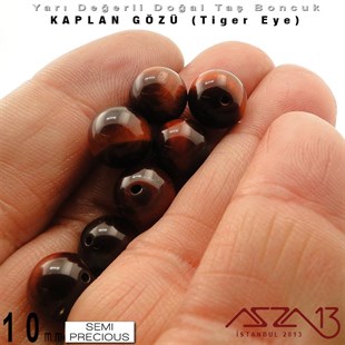 10 mm - Yuvarlak - Kızıl, Düz Yüzey - Kaplan Gözü (Tiger Eye) / 7 Adet