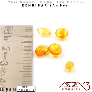 Değişken Ebatlarda - Amorf (Bebek Dişi) - Bal Rengi, Düz Yüzey - Kehribar (Amber) / 50 Adet