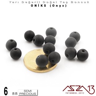 6 mm - Yuvarlak, Mat - Düz Yüzey - Oniks (Onyx) / 13 Adet