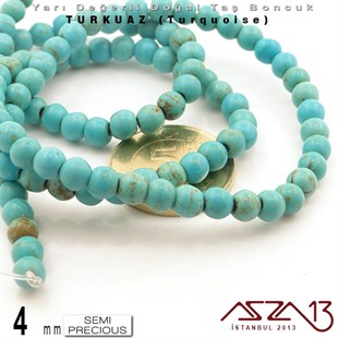 4 mm - Yuvarlak - Düz Yüzey - Mavi Turkuaz (Turquoise) / 111 Adet