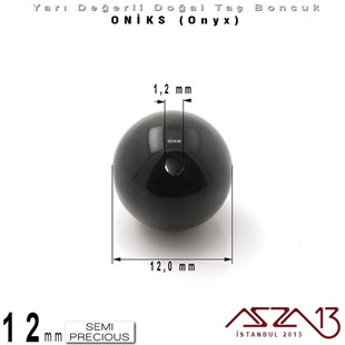 12 mm - Yuvarlak, Parlak - Düz Yüzey - Oniks (Onyx) / 5 Adet