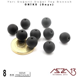 8 mm - Yuvarlak, Mat - Düz Yüzey - Oniks (Onyx) / 9 Adet