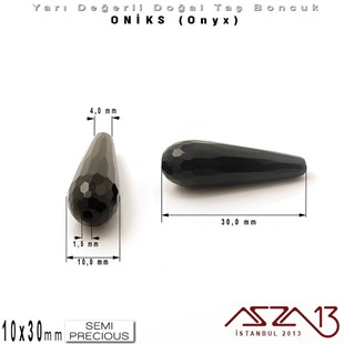 10x30 mm - Uzun Damla, Parlak - Geodezik Yüzey - Oniks (Onyx) / 1 Adet