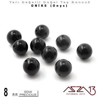 8 mm - Yuvarlak, Parlak - Düz Yüzey - Oniks (Onyx) / 9 Adet