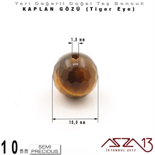 10 mm - Yuvarlak - Kahve, Geodezik Yüzey - Kaplan Gözü (Tiger Eye) / 7 Adet