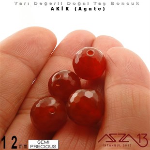 12 mm - Yuvarlak - Geodezik Yüzey - Akik (Agate) / 5 Adet
