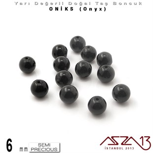 6 mm - Yuvarlak, Parlak - Düz Yüzey - Oniks (Onyx) / 13 Adet