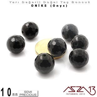 10 mm - Yuvarlak, Parlak - Geodezik Yüzey - Oniks (Onyx) / 7 Adet