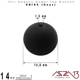 14 mm - Yuvarlak, Mat - Düz Yüzey - Oniks (Onyx) / 3 Adet