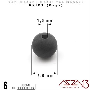 6 mm - Yuvarlak, Mat - Düz Yüzey - Oniks (Onyx) / 13 Adet