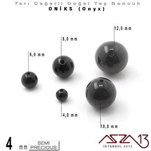 4 mm - Yuvarlak, Parlak - Düz Yüzey - Oniks (Onyx) / 34 Adet