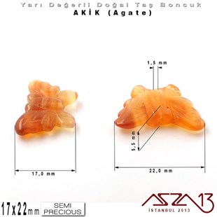 17x22 mm - Kelebek - Yivli Yüzey - Akik (Agate) / 3 Adet