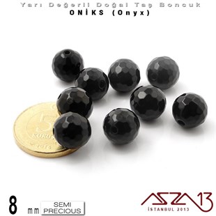 8 mm - Yuvarlak, Parlak - Geodezik Yüzey - Oniks (Onyx) / 9 Adet
