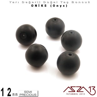 12 mm - Yuvarlak, Mat - Düz Yüzey - Oniks (Onyx) / 5 Adet