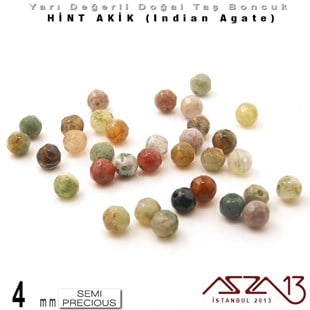 4 mm - Yuvarlak - Geodezik Yüzey - Hint Akik (Indian Agate) / 34 Adet