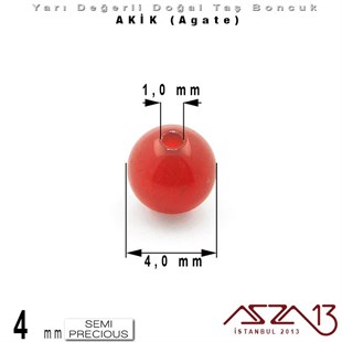 4 mm - Yuvarlak - Düz Yüzey - Akik (Agate) / 34 Adet