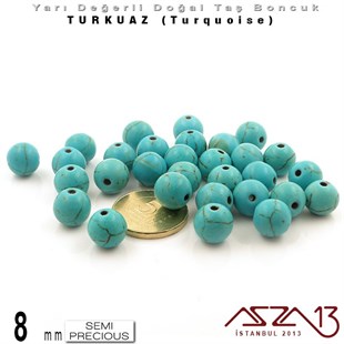 8 mm - Yuvarlak - Düz Yüzey - Mavi Turkuaz (Turquoise) / 30 Adet