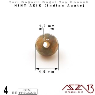 4 mm - Yuvarlak - Geodezik Yüzey - Hint Akik (Indian Agate) / 34 Adet
