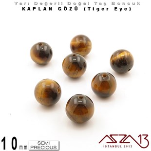 10 mm - Yuvarlak - Kahve, Düz Yüzey - Kaplan Gözü (Tiger Eye) / 7 Adet