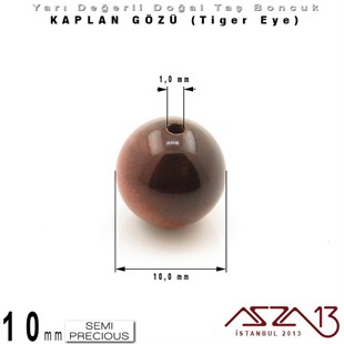 10 mm - Yuvarlak - Kızıl, Düz Yüzey - Kaplan Gözü (Tiger Eye) / 7 Adet
